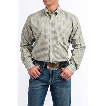 Cinch Men's L/S Diamond Print Button-Down Shirt - Grey/Lime