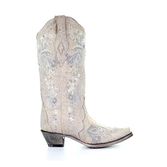 Corral Women's White Fashion Boots w/Floral Embroidery & Crystals #2