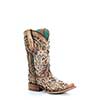 Corral Ladies Bone Square Toe Boots w/Multi Color Inlay & Studs