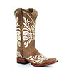 Circle G Women's Tan Square Toe Boots w/Embroidery