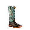 Ferrini Ladies Print Caiman Tail Square Toe Boots - Black/Teal