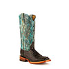 Ferrini Ladies Stampede Print Crocodile Square Toe Boots - Black/Teal