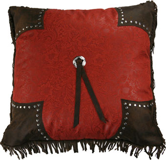 Cheyenne Scalloped Faux Tooled Leather Pillow - Red