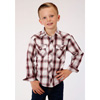 Roper Boy's L/S Plaid Western Shirt - Berry, Black & Tan
