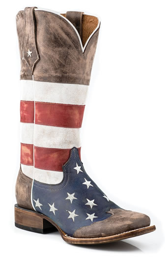 Roper Ladies Square Toe Distressed American Flag Boots