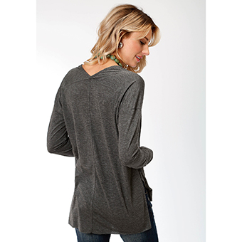 Stetson Ladies' Long Sleeve Jersey V-Neck Top - Grey #2