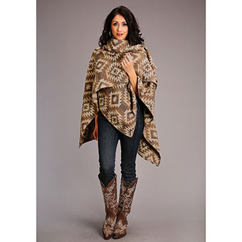 Stetson Ladies Brown Aztec Blanket Wrap Serape w/Hood #2