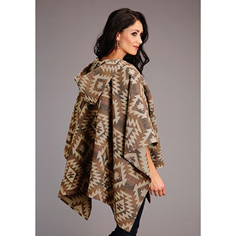 Stetson Ladies Brown Aztec Blanket Wrap Serape w/Hood #3