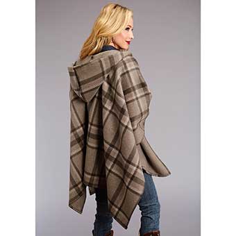 Stetson Ladies Taupe Plaid Serape Blanket Wrap w/Hood #3