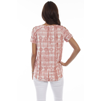 Scully Honey Creek Tie Front Top w/Lattice Sleeves - Rose #2