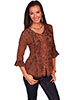 Scully Honey Creek Multi-fabric 3/4 Sleeve Blouse - Copper