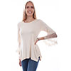 Scully Honey Creek Solid Top w/Tulle Crochet Sleeves - Beige