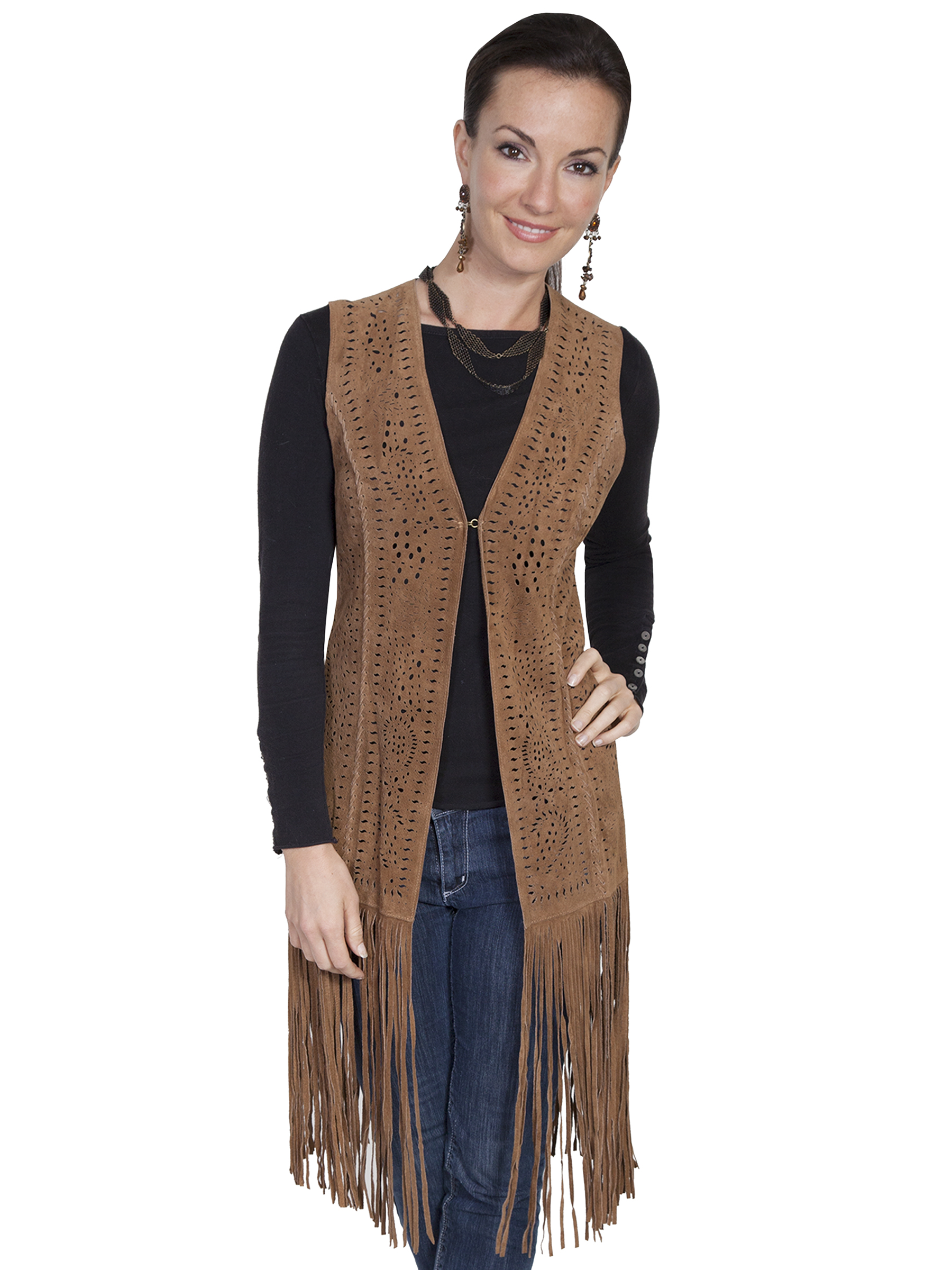 Pungo Ridge Scully Ladies Boar Suede Perforated Fringe Vest