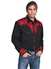 Scully Men's Shirt w/Floral Tooled Embroidery - Black/Crimson