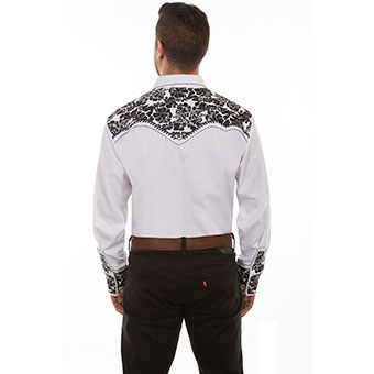 Scully Men's Shirt w/Floral Tooled Embroidery - White/Black #2