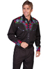 Scully Men's Shirt w/Floral Tooled Embroidery - Multi Color