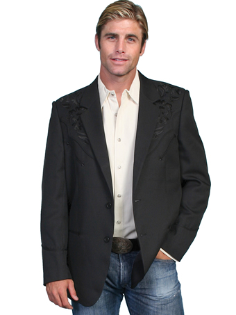 Scully Men's Floral Tonal Embroidered Blazer - Black