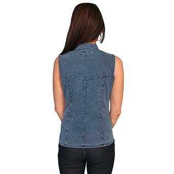 Cantina Collection Ladies Point Collar Cap Sleeve Blouse - Denim Blue #2