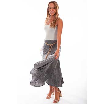 Cantina Collection Ladies Acid Wash Skirt w/Beaded Belt - Charcoal