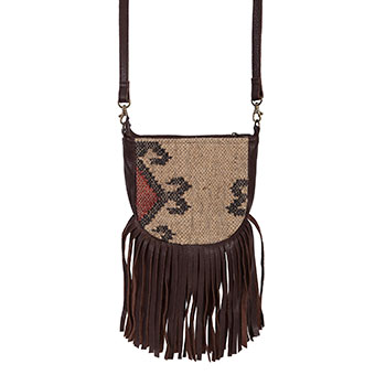 Scully Woven Aztec Wool Blend Leather Crossbody Handbag w/Fringe - Brown #3