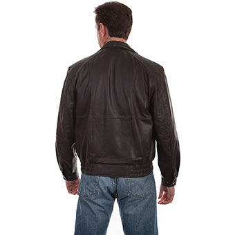 Scully Men's Featherlite Leather Jacket - Chocolate w/Olive Collar #2