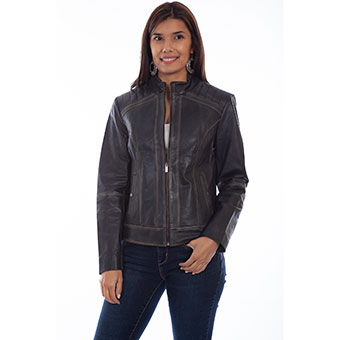Scully Ladies Ribbed Lamb Leather Jacket - Black #3
