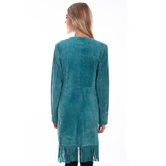 Scully Ladies Fringe Embroidered Suede Coat - Dark Turquoise #2