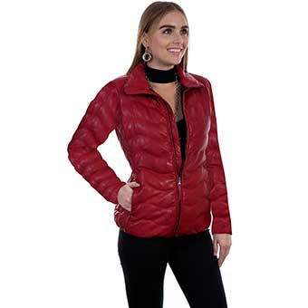 Scully Ladies Ribbed Leather Jacket - Red