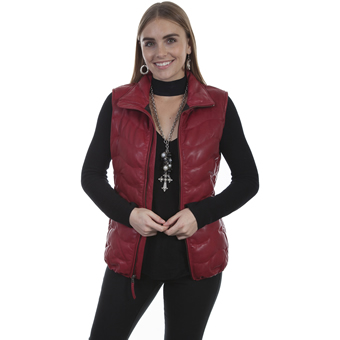 Scully Ladies Ribbed Leather Vest - Red