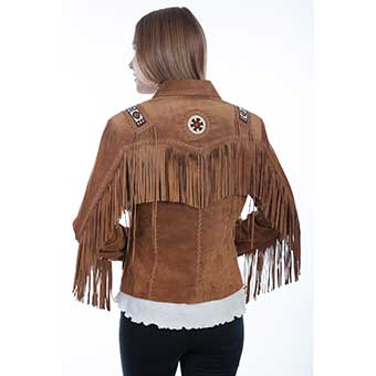 Scully Ladies Suede Hand Laced Jacket w/Beads & Fringe - Bourbon #2